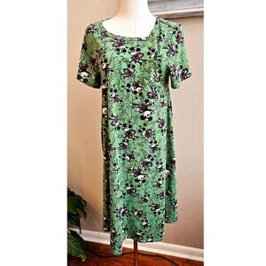 Lularoe Women's Carly Disney Minnie Mouse Print Pullover Midi Dress Size S Green